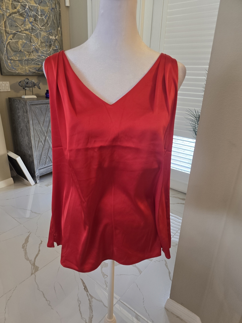 Boston Proper Red V-Neck Satin Shell Top